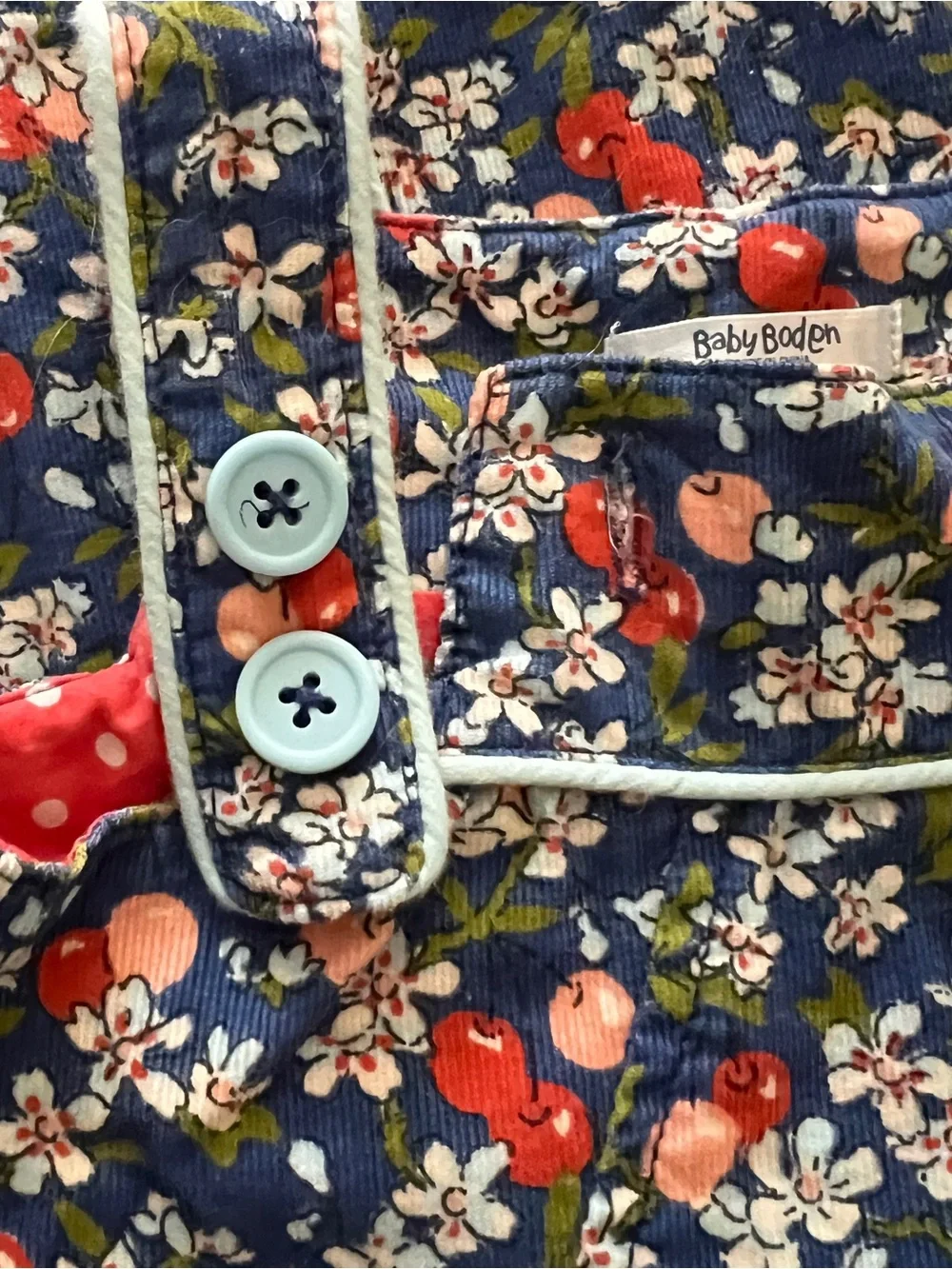 Baby Boden Pinafore Jumper Dress Girls 12-18M Cherry Blossom Corduroy Cotton